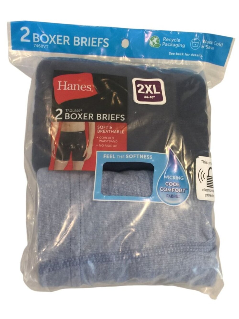 Hanes Men's Tagless Boxer Briefs Size 2XL 44-46" Blue 2 Pairs